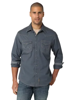 Wrangler Men's Premium Contrast Trim Western Blue Shirt - Big