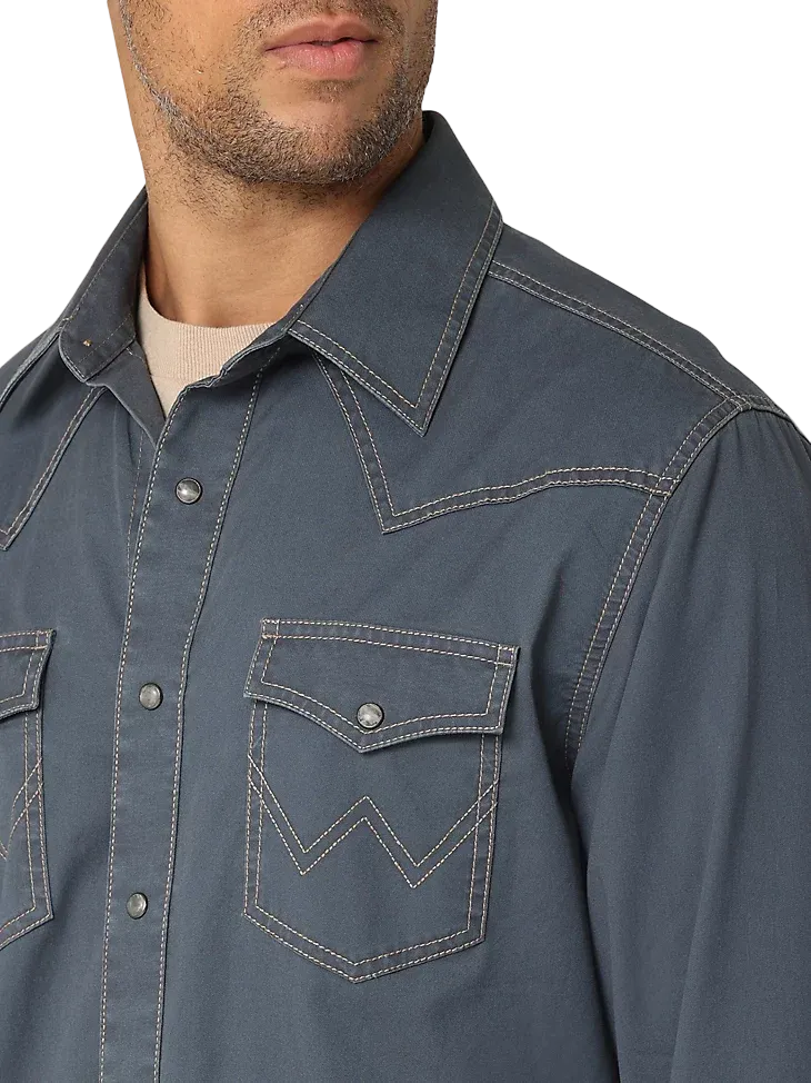 Wrangler Men's Premium Contrast Trim Western Blue Shirt - Big