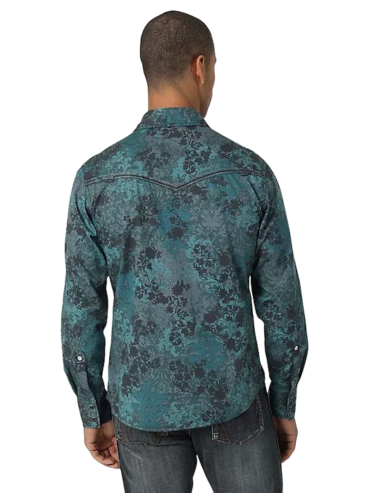 Wrangler Men's Rock 47 Snap Print In Turquoise Floral Shirt