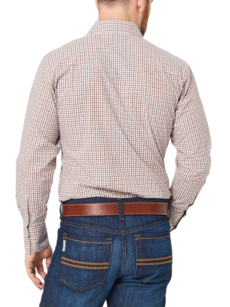 Wrangler Retro Men's Sand and Cinnamon Plaid Classic Fit Long Sleeve Shirt - Big