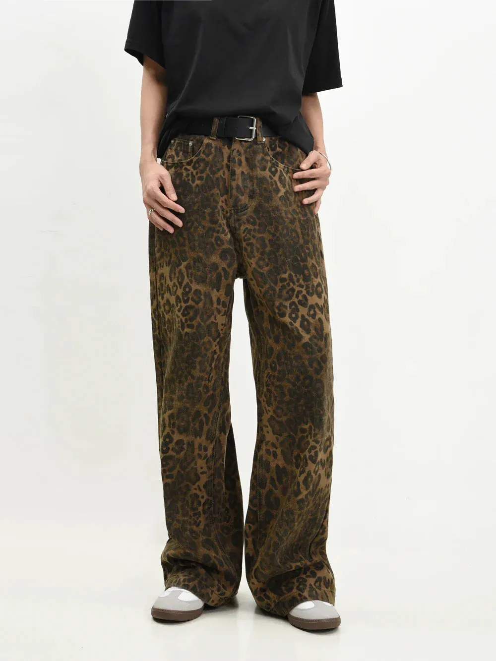 Y2K Wide Leg Leopard Print Jeans