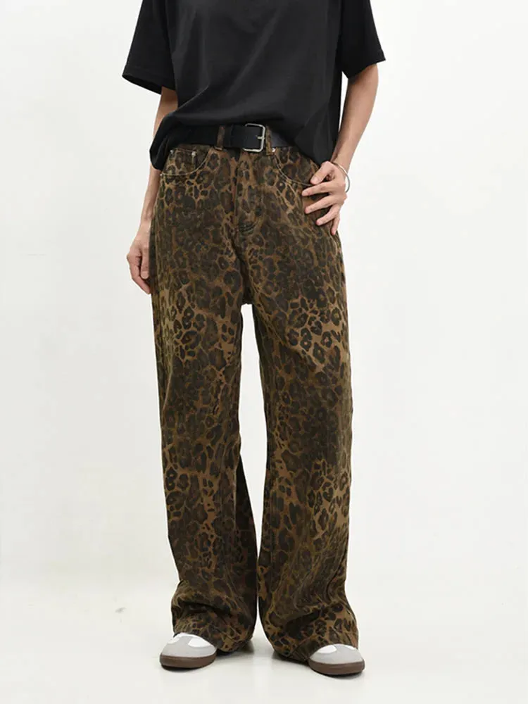 Y2K Wide Leg Leopard Print Jeans