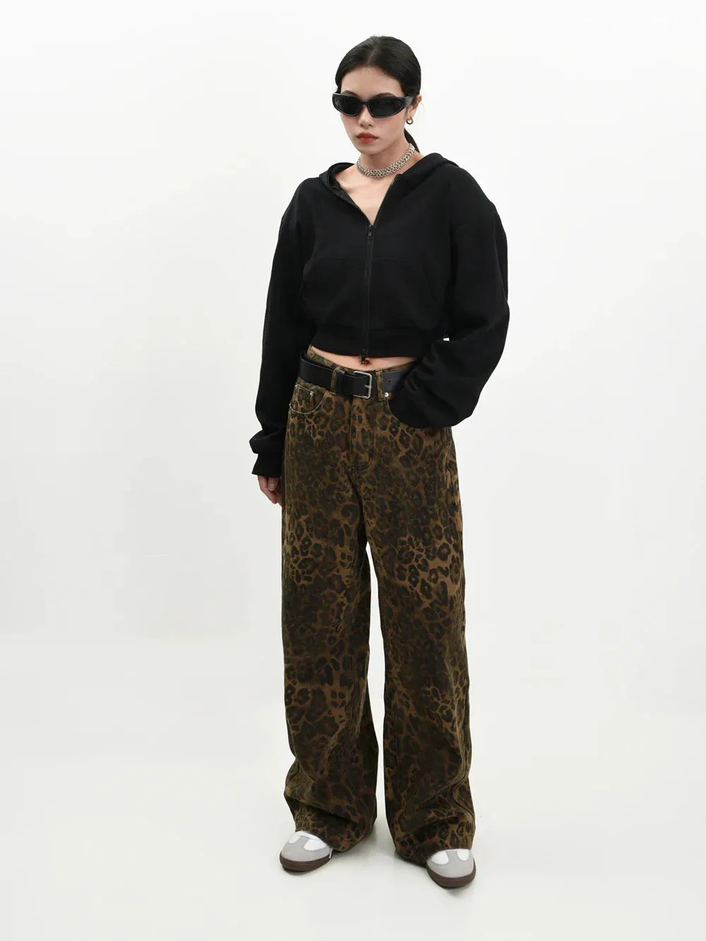 Y2K Wide Leg Leopard Print Jeans